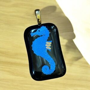 Black and Blue Seahorse Pendant